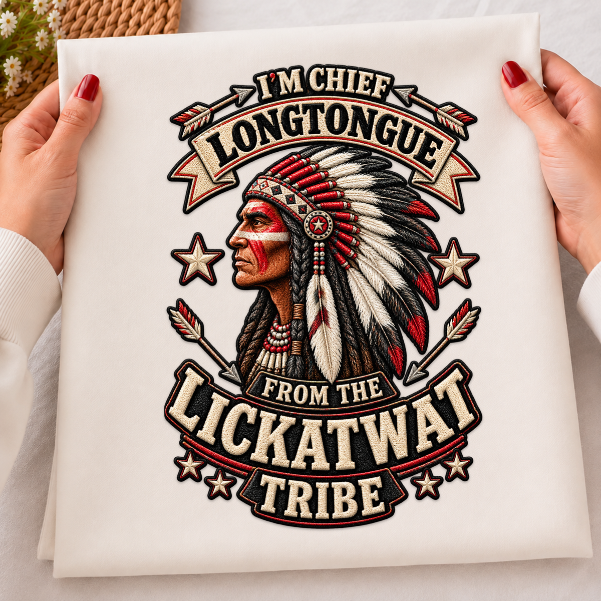 Chief Longtongue Lickatwat Tribe PNG SVG, Funny Biker Embroidery Graphic