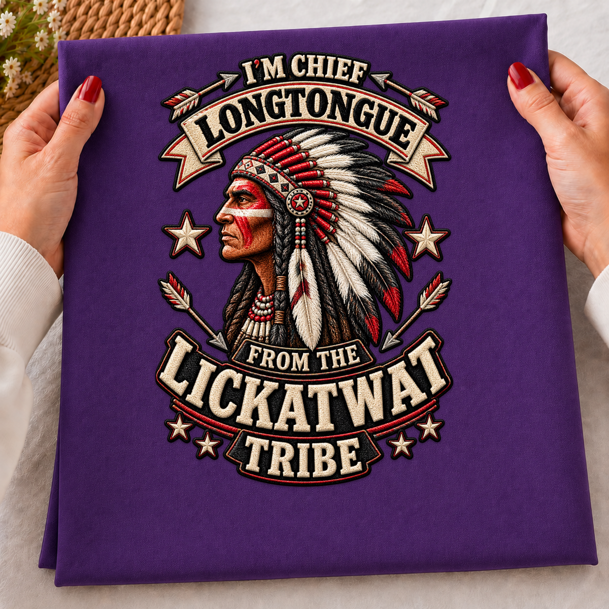 Chief Longtongue Lickatwat Tribe PNG SVG, Funny Biker Embroidery Graphic
