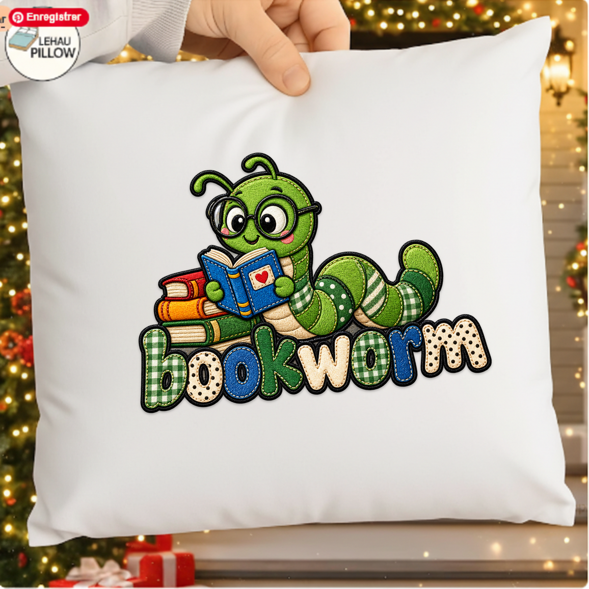 Bookworm PNG SVG, Cute Reading Worm Patchwork Embroidery Design
