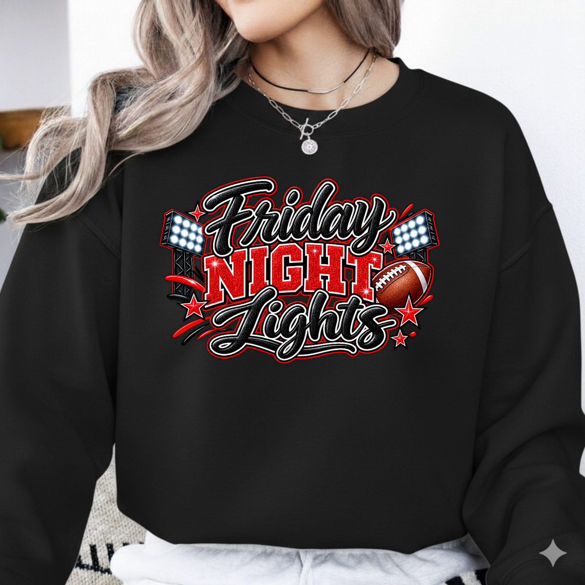 Friday Night Lights Red Glitter Game Day PNG SVG, Football Graphic