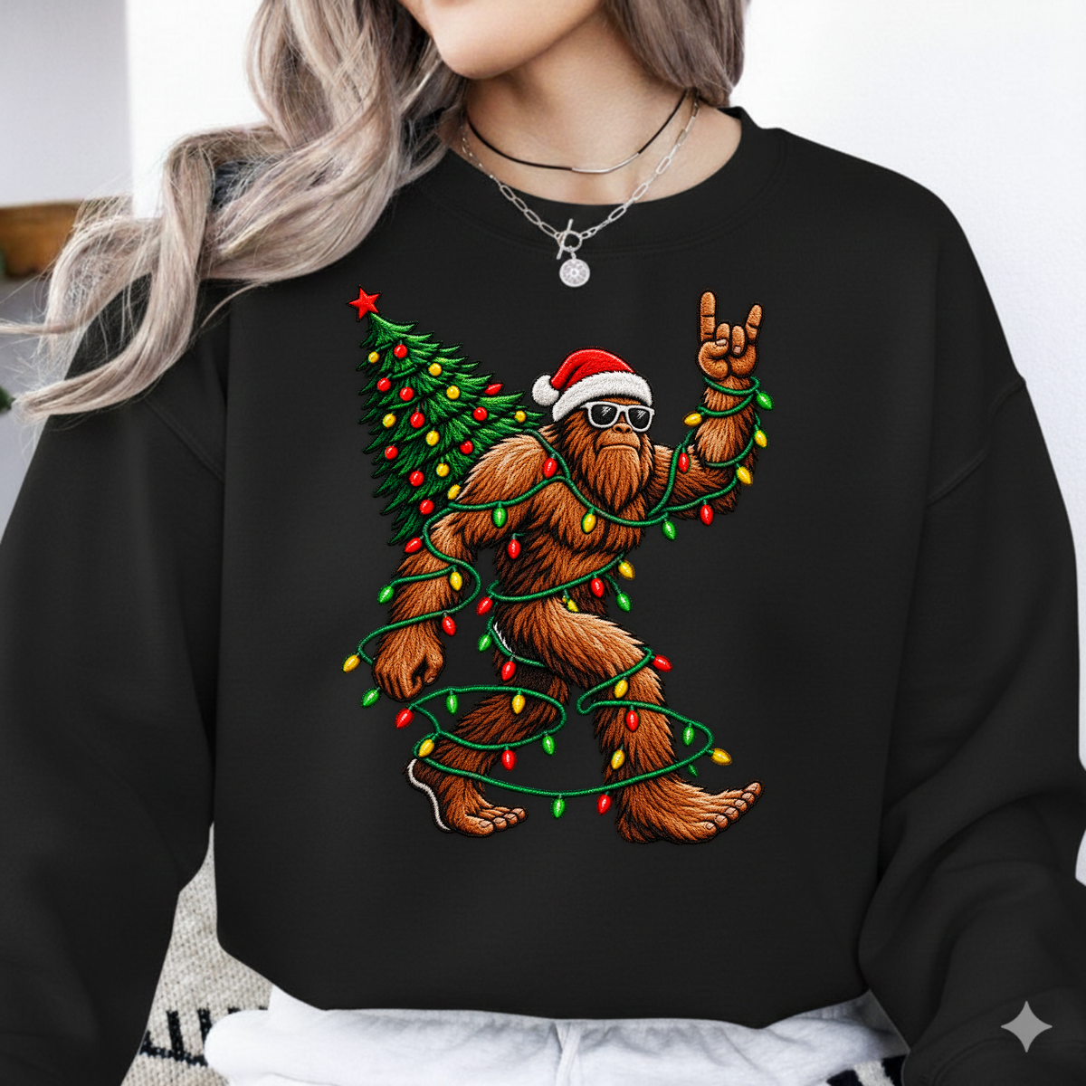 Bigfoot Santa Rock On Christmas PNG SVG, Sasquatch Holiday Tree Graphic