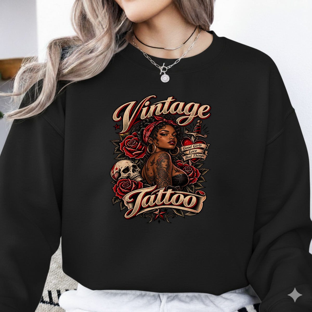 Vintage Tattoo Good Girls Love Bad Things PNG SVG, Retro Graphic
