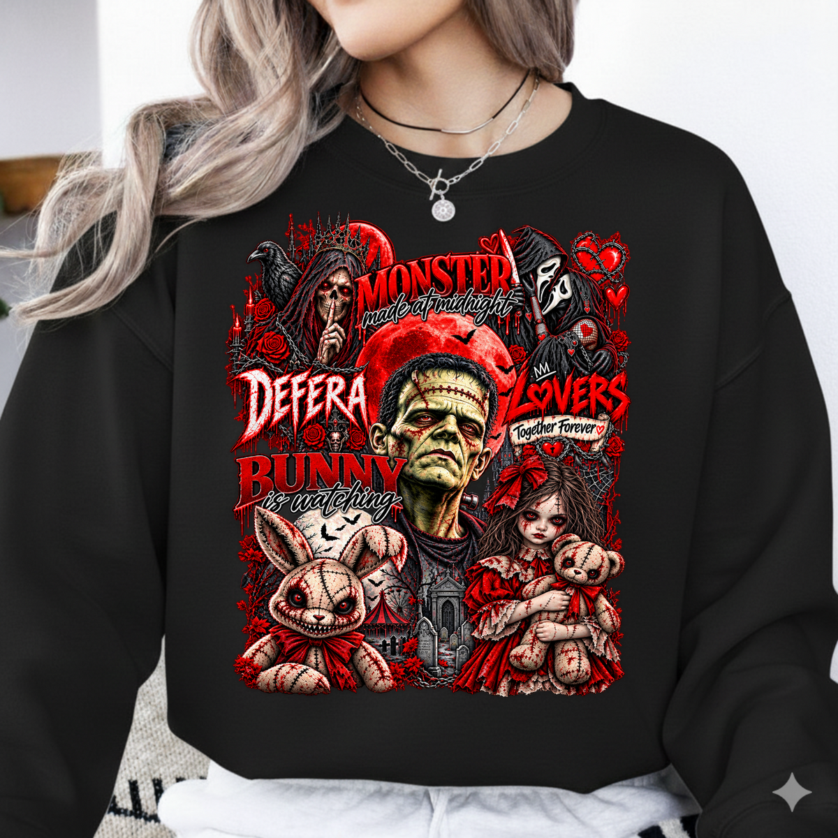 Monster Made At Midnight Dark Horror Collage PNG SVG, Creepy Bunny Graphic