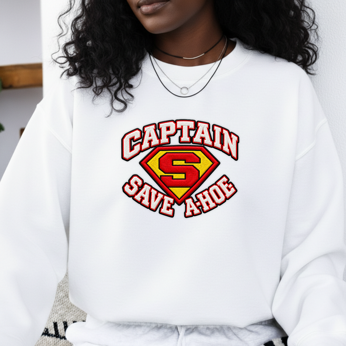 Captain Save A Hoe Faux Embroidery PNG SVG, Funny Hip Hop Emblem Graphic