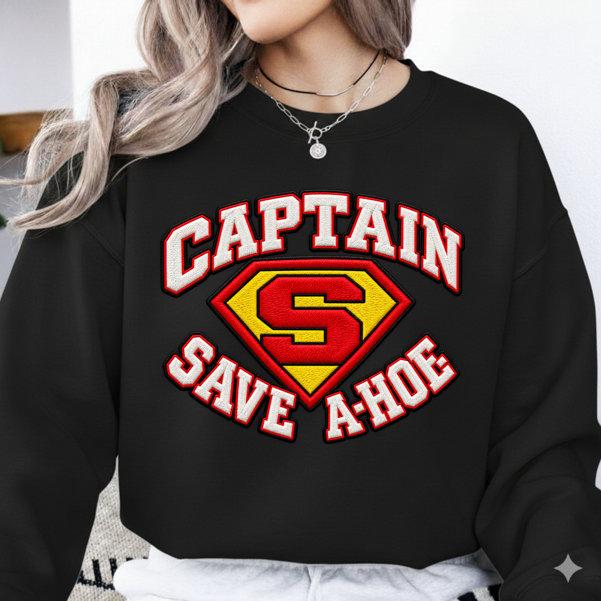 Captain Save A Hoe Faux Embroidery PNG SVG, Funny Hip Hop Emblem Graphic