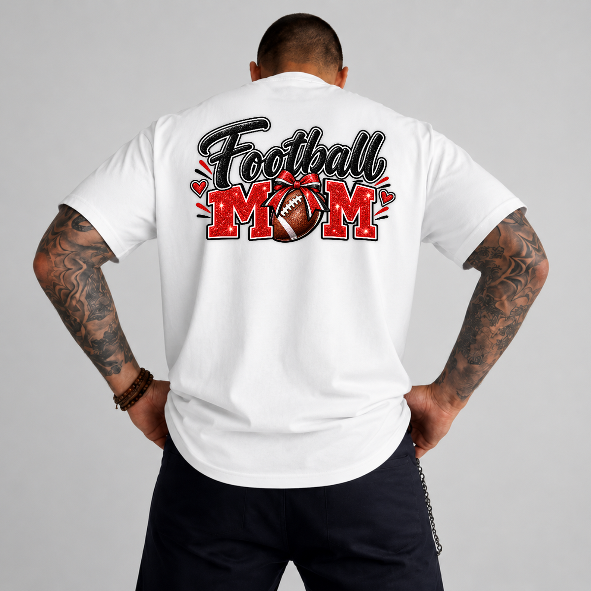 Football Mom Red Glitter Game Day PNG SVG, Bow Football Graphic