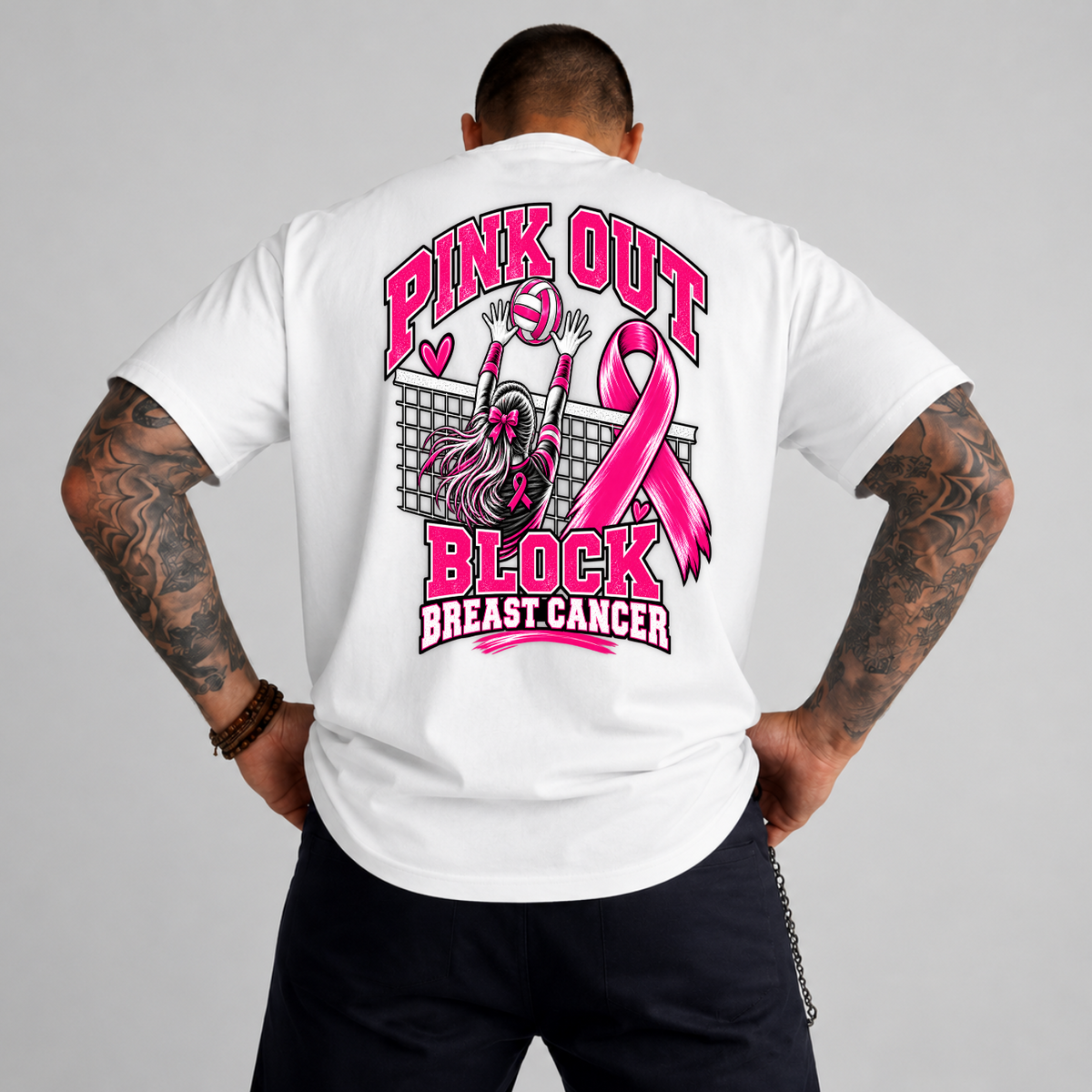 Pink Out Block Breast Cancer Volleyball Player PNG SVG, Sports Graphic