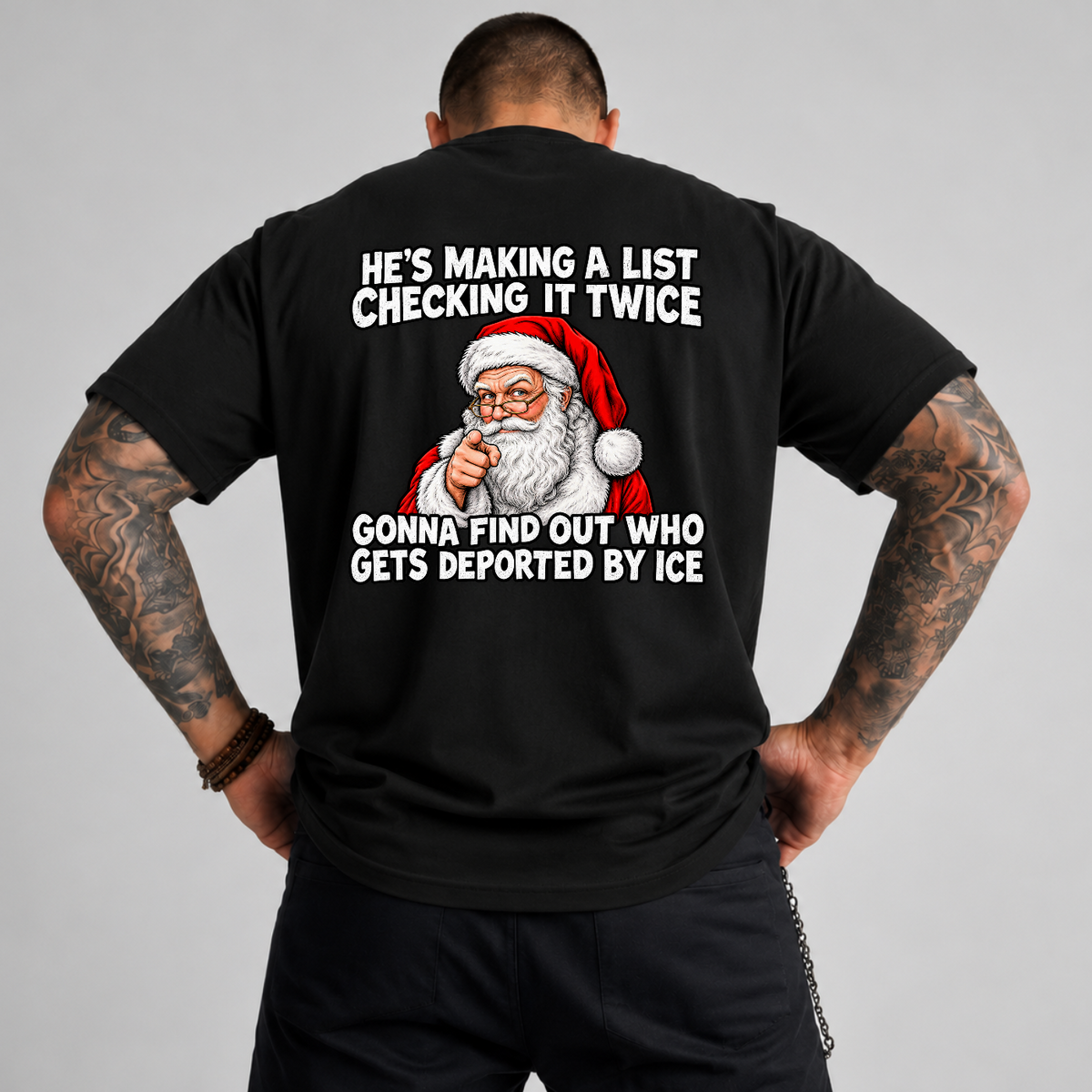 He's Making A List Checking It Twice DEPORTED Pointing Santa PNG SVG