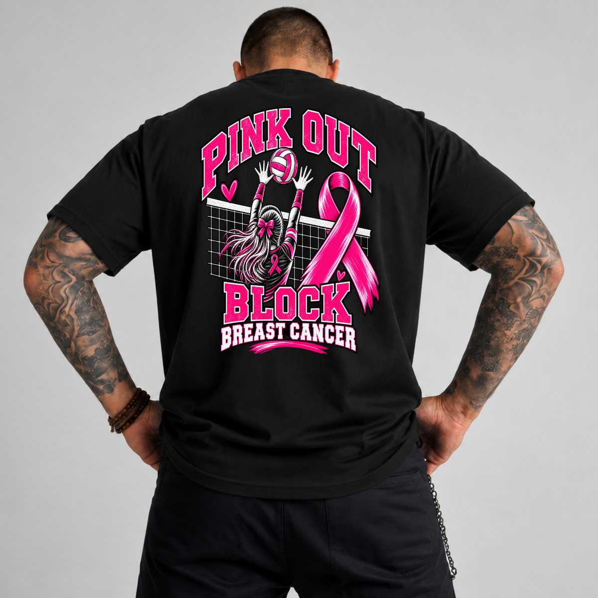Pink Out Block Breast Cancer Volleyball Player PNG SVG, Sports Graphic