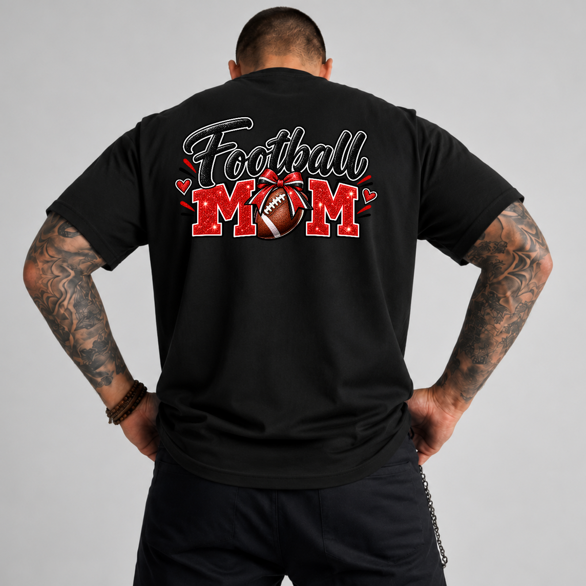 Football Mom Red Glitter Game Day PNG SVG, Bow Football Graphic