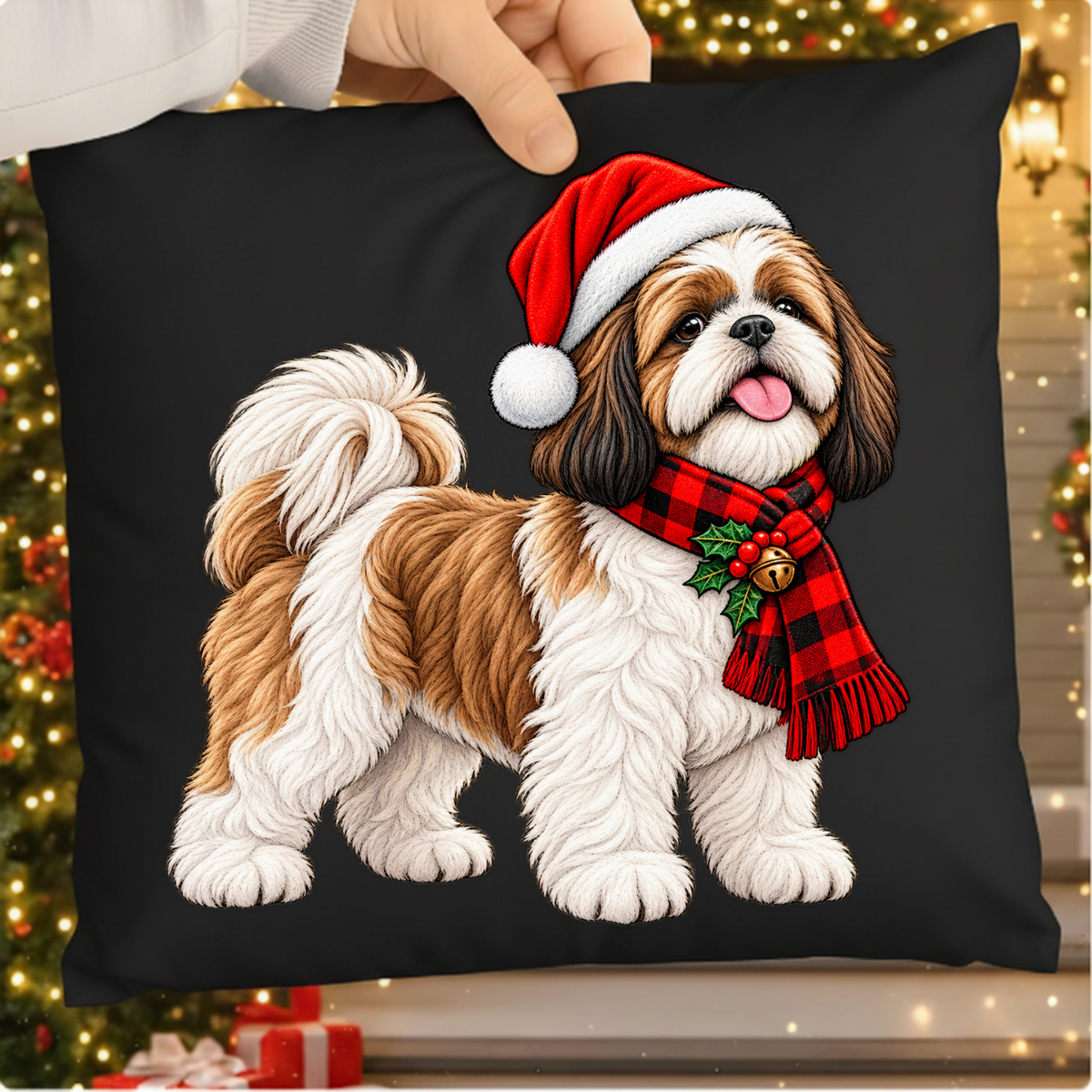 Christmas Dog Shih Tzu Santa Hat PNG SVG, Cute Xmas Pet Graphic