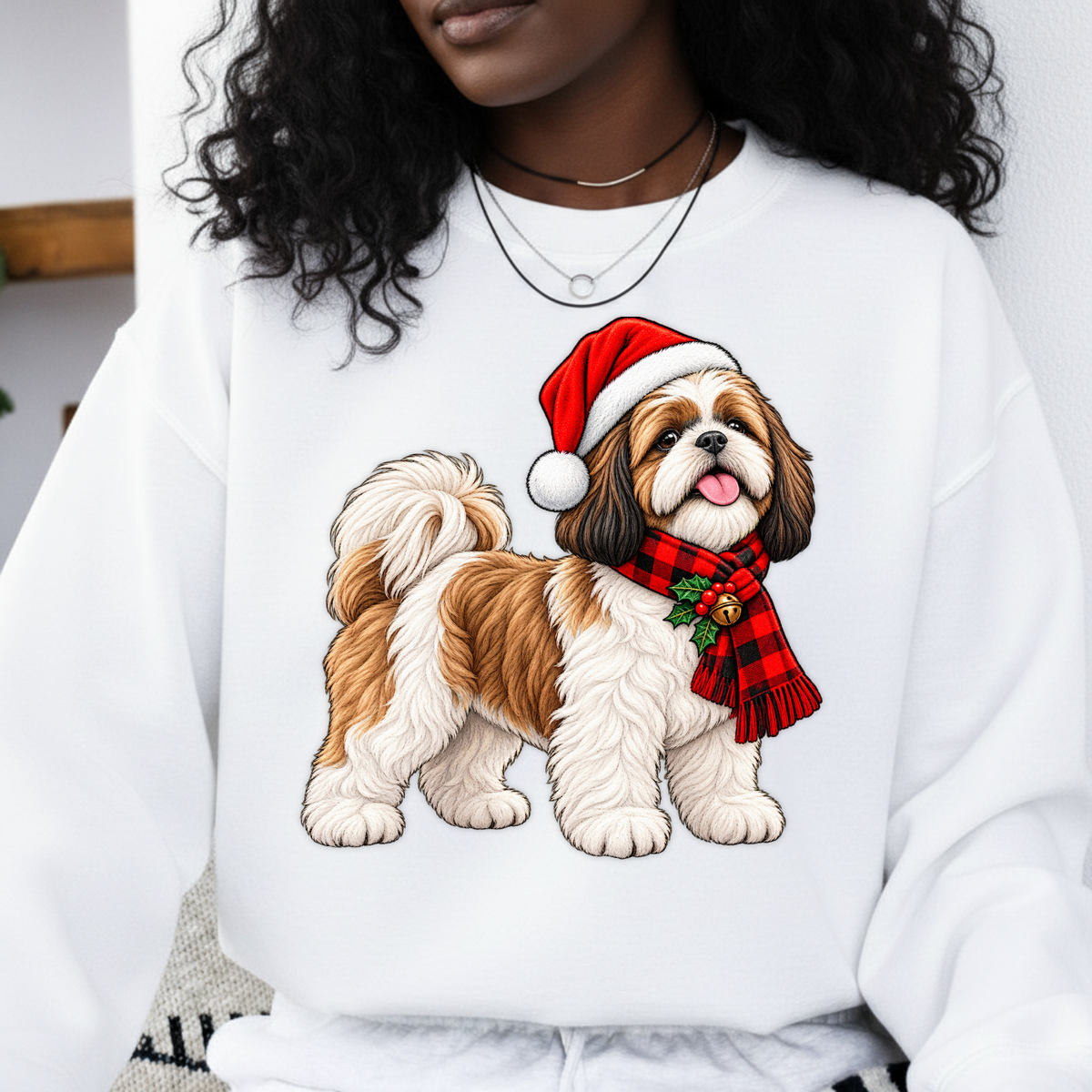 Christmas Dog Shih Tzu Santa Hat PNG SVG, Cute Xmas Pet Graphic