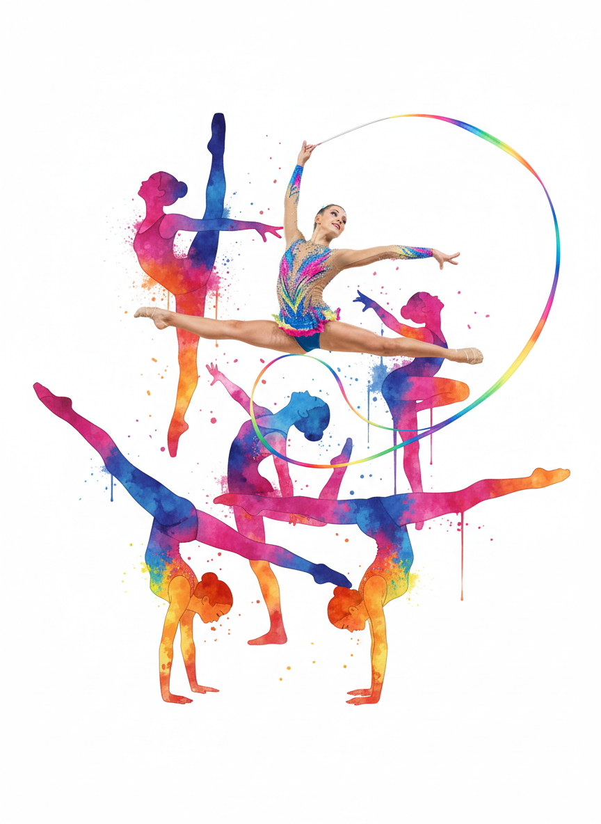 30 Rainbow Gymnastics Watercolor PNG Clip Art Bundle Gymnast Clipart Download