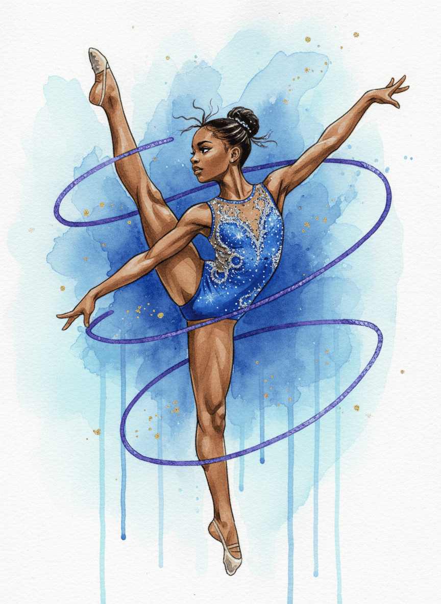 54 Gymnastics Watercolor PNG Clip Art Bundle Black Girl Gymnast Clipart Download