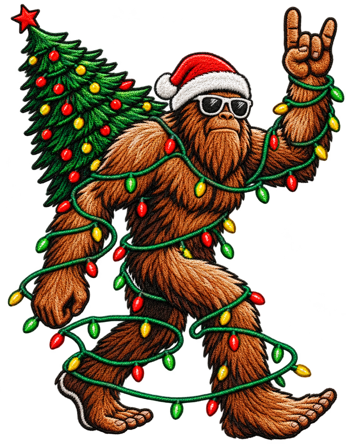 Christmas Santa & Reindeer Woodland Scene Faux Embroidery Bundle PNG SVG, Holiday Graphic