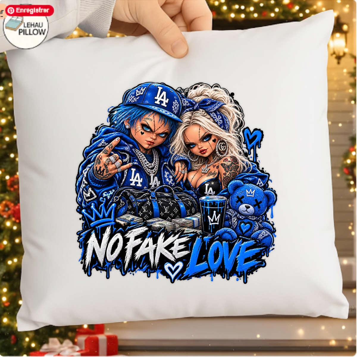 No Fake Love Royal Blue Chucky and Tiffany Halloween PNG SVG, Urban Graphic