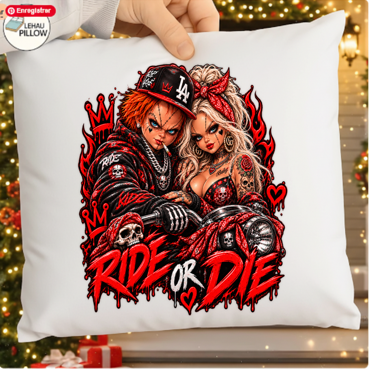 Ride Or Die Chucky and Tiffany Biker Halloween PNG SVG, Urban Horror Graphic