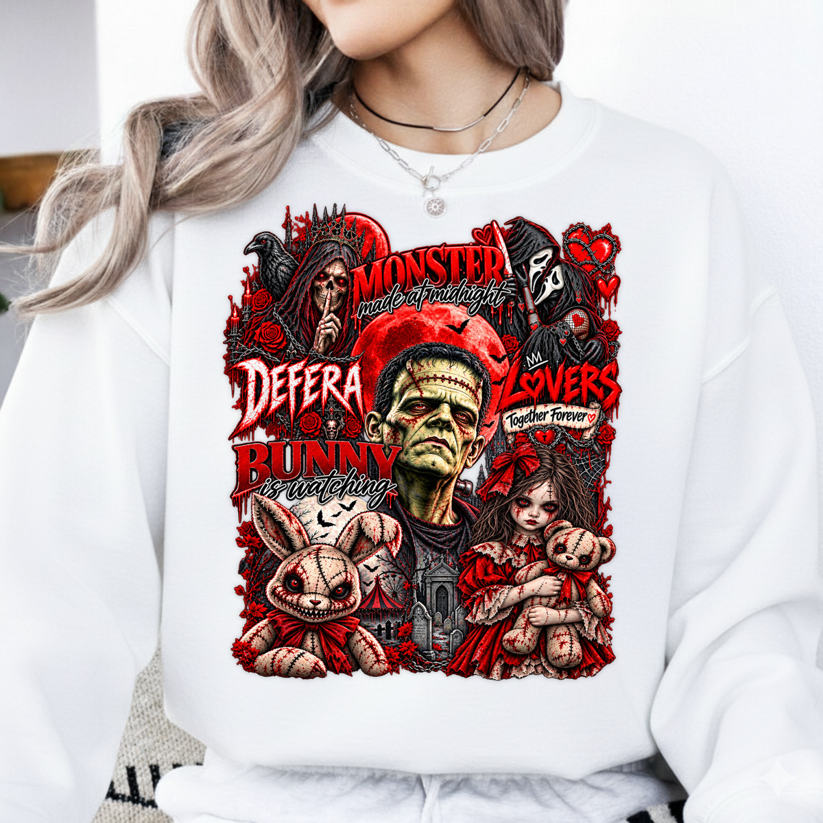 Monster Made At Midnight Dark Horror Collage PNG SVG, Creepy Bunny Graphic