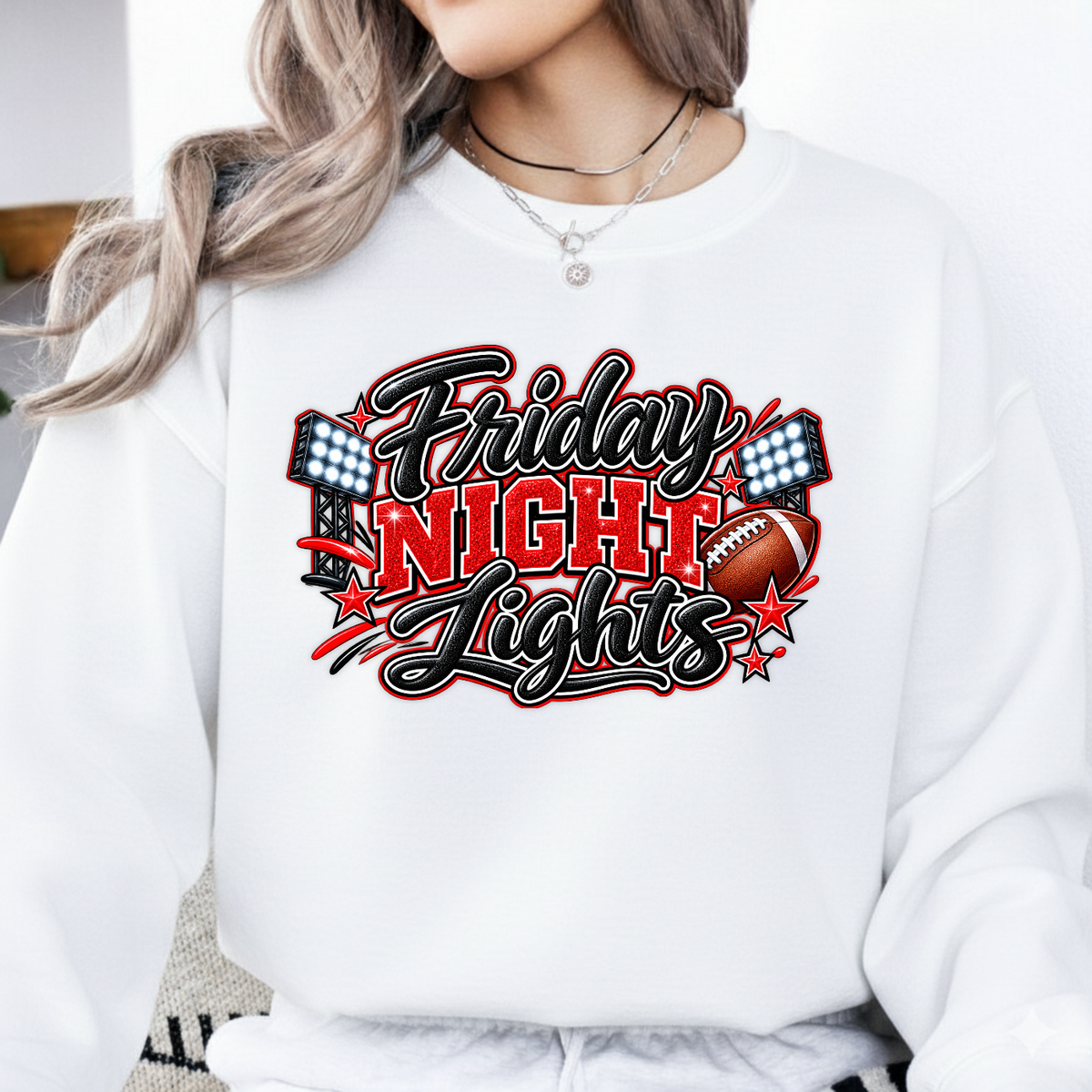 Friday Night Lights Red Glitter Game Day PNG SVG, Football Graphic
