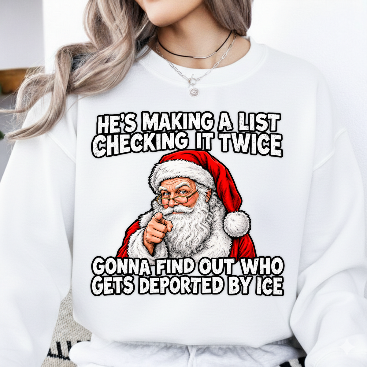 He's Making A List Checking It Twice DEPORTED Pointing Santa PNG SVG