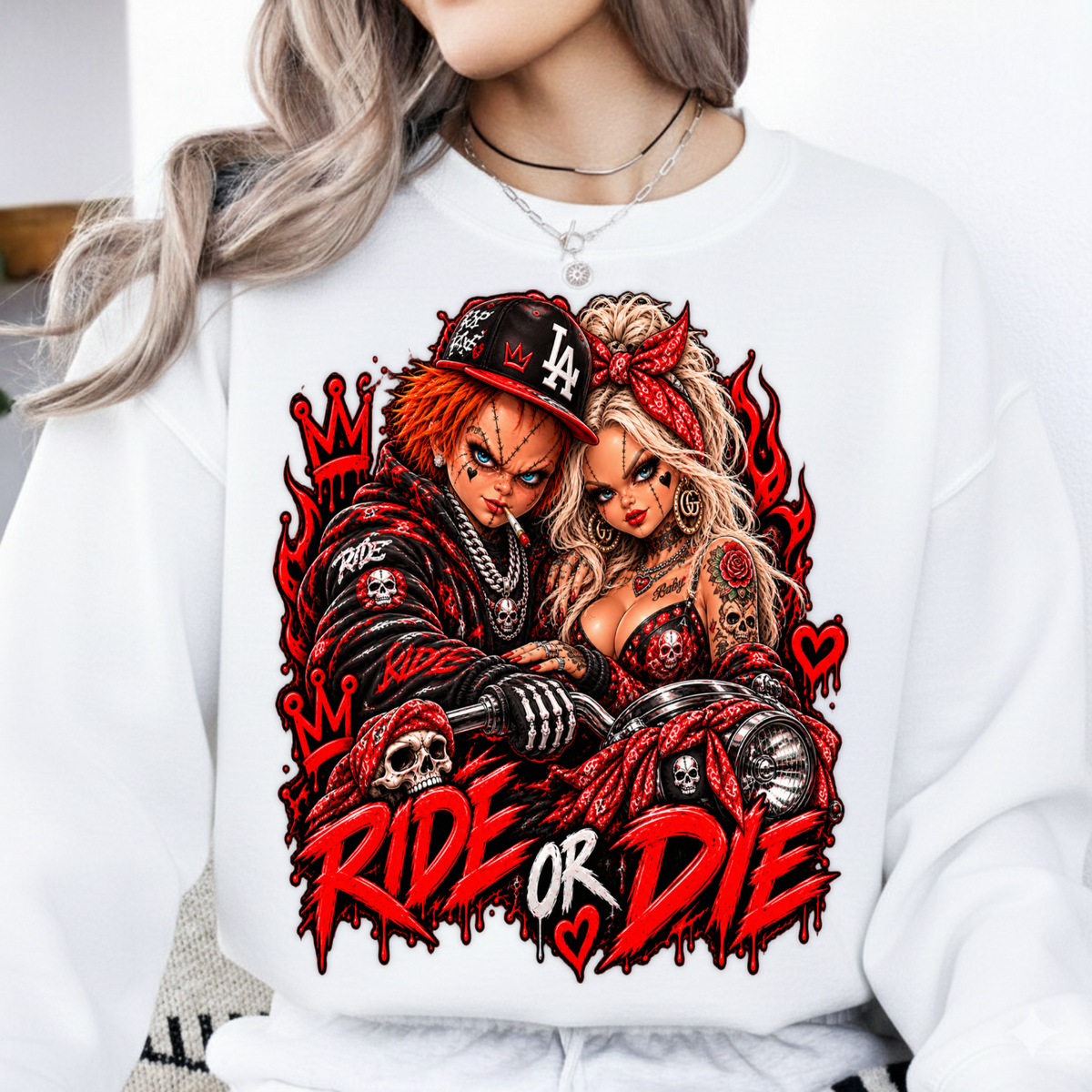 Ride Or Die Chucky and Tiffany Biker Halloween PNG SVG, Urban Horror Graphic