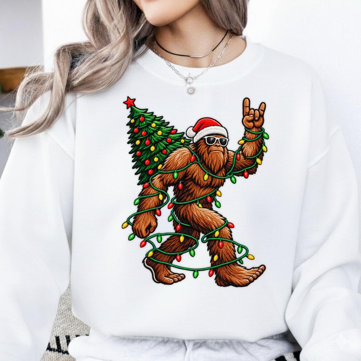 Bigfoot Santa Rock On Christmas PNG SVG, Sasquatch Holiday Tree Graphic