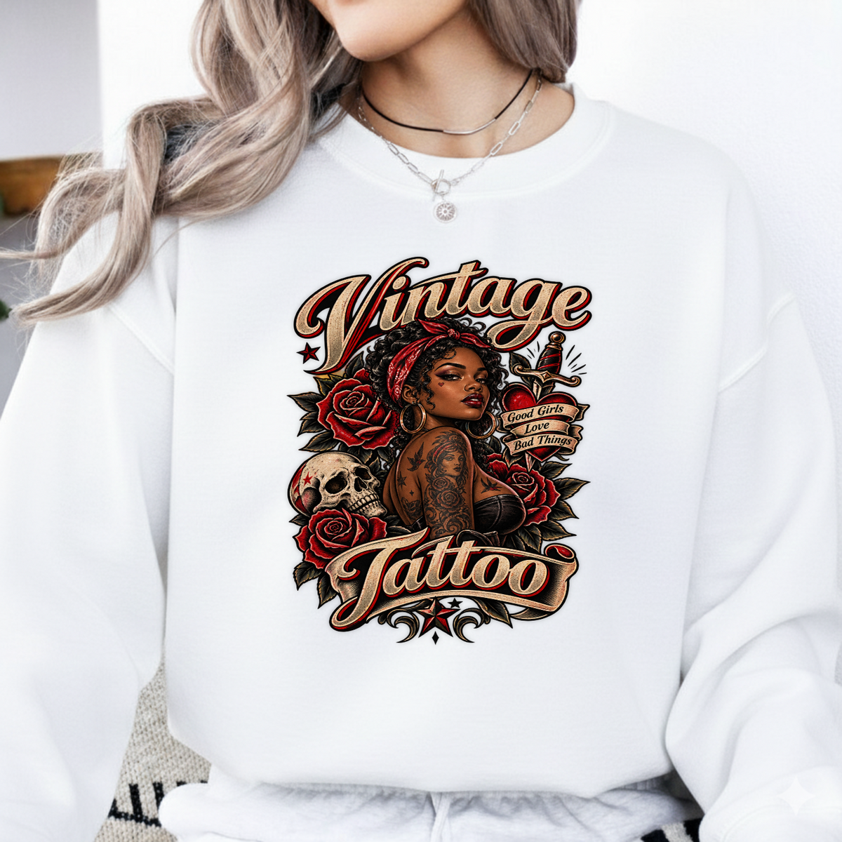 Vintage Tattoo Good Girls Love Bad Things PNG SVG, Retro Graphic