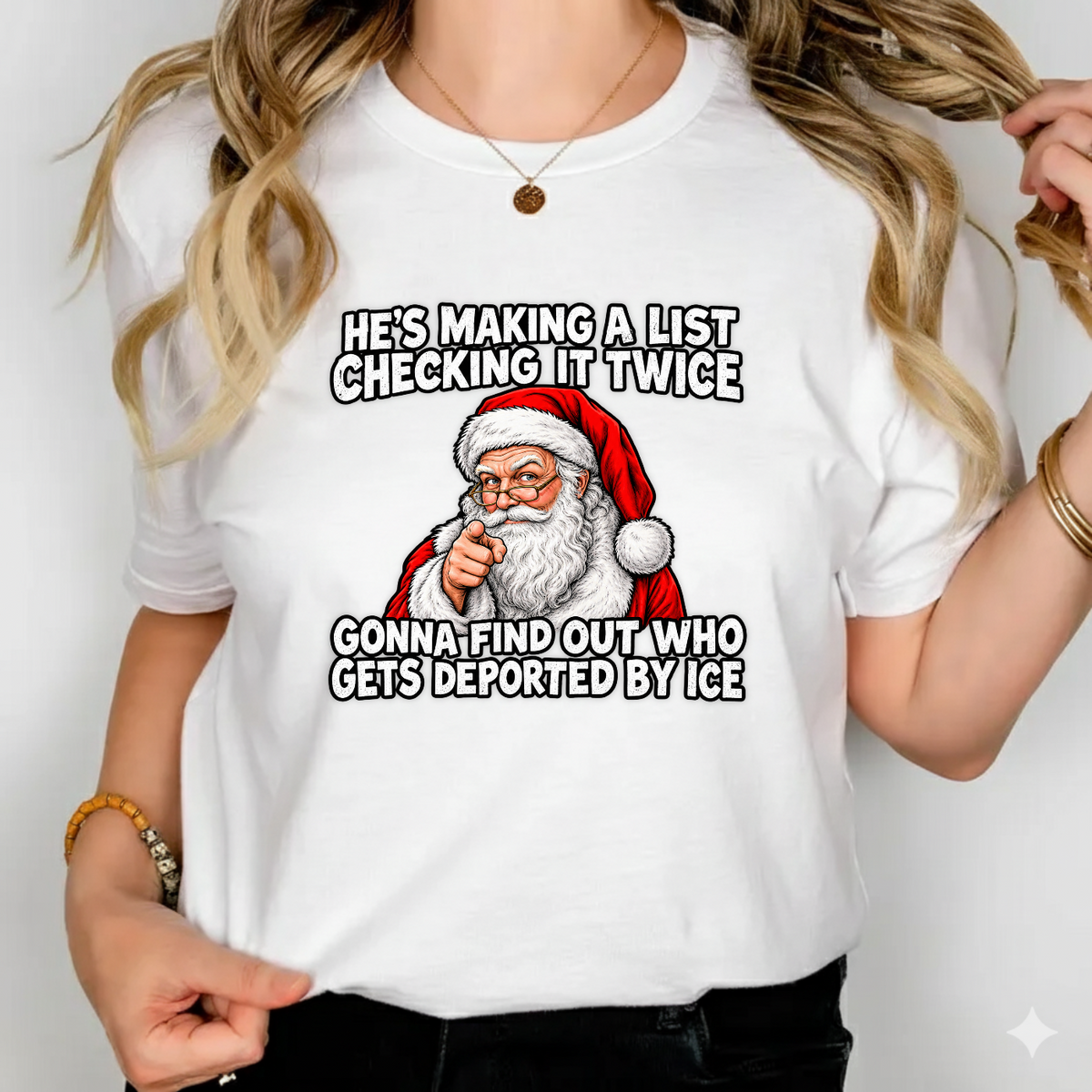 He's Making A List Checking It Twice DEPORTED Pointing Santa PNG SVG