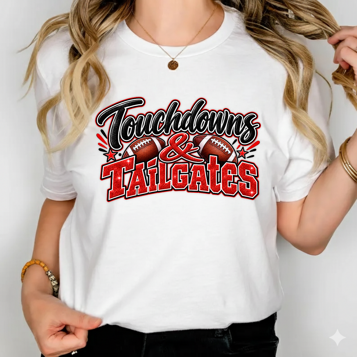 Touchdowns And Tailgates Red Glitter Football PNG SVG, Game Day Graphic