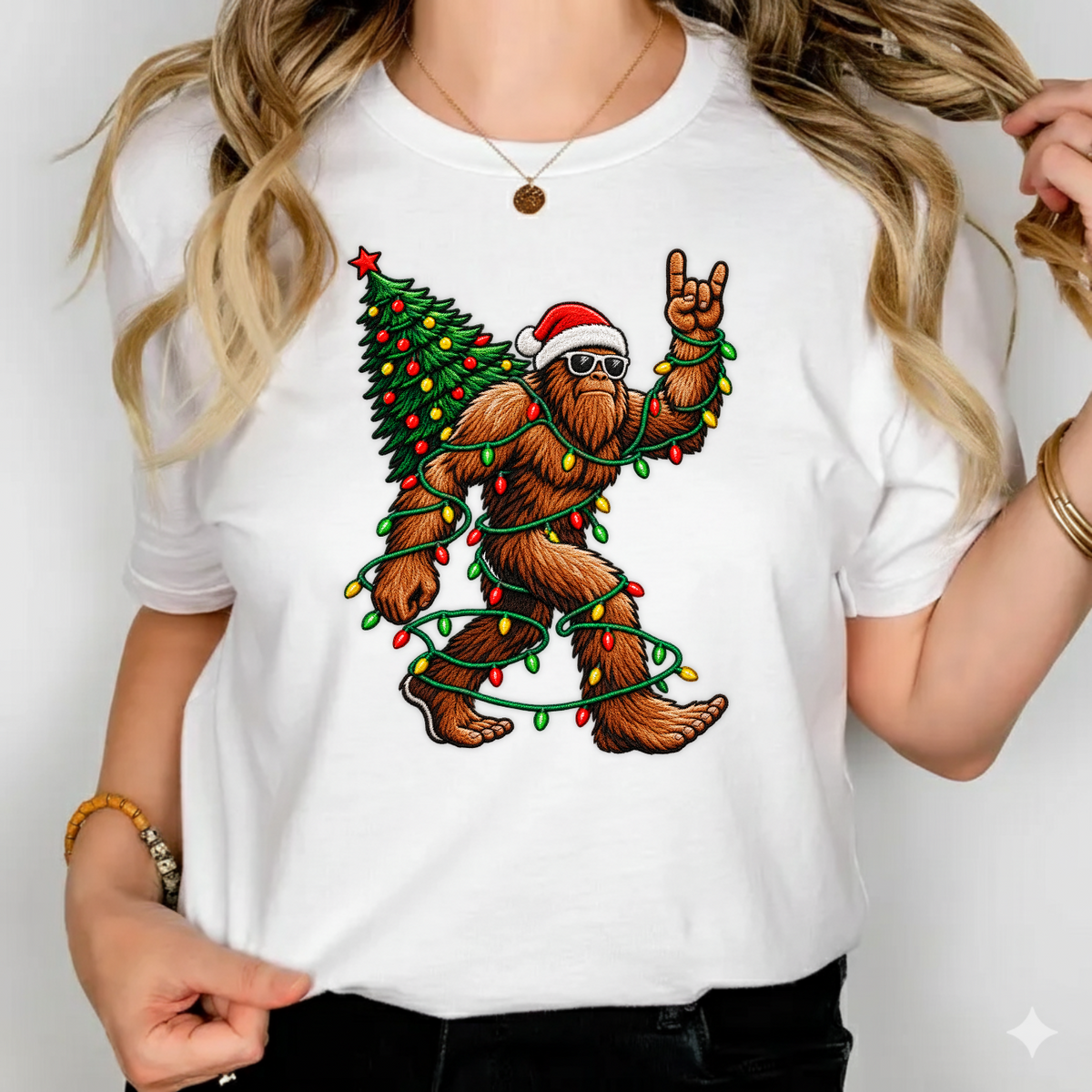 Bigfoot Santa Rock On Christmas PNG SVG, Sasquatch Holiday Tree Graphic
