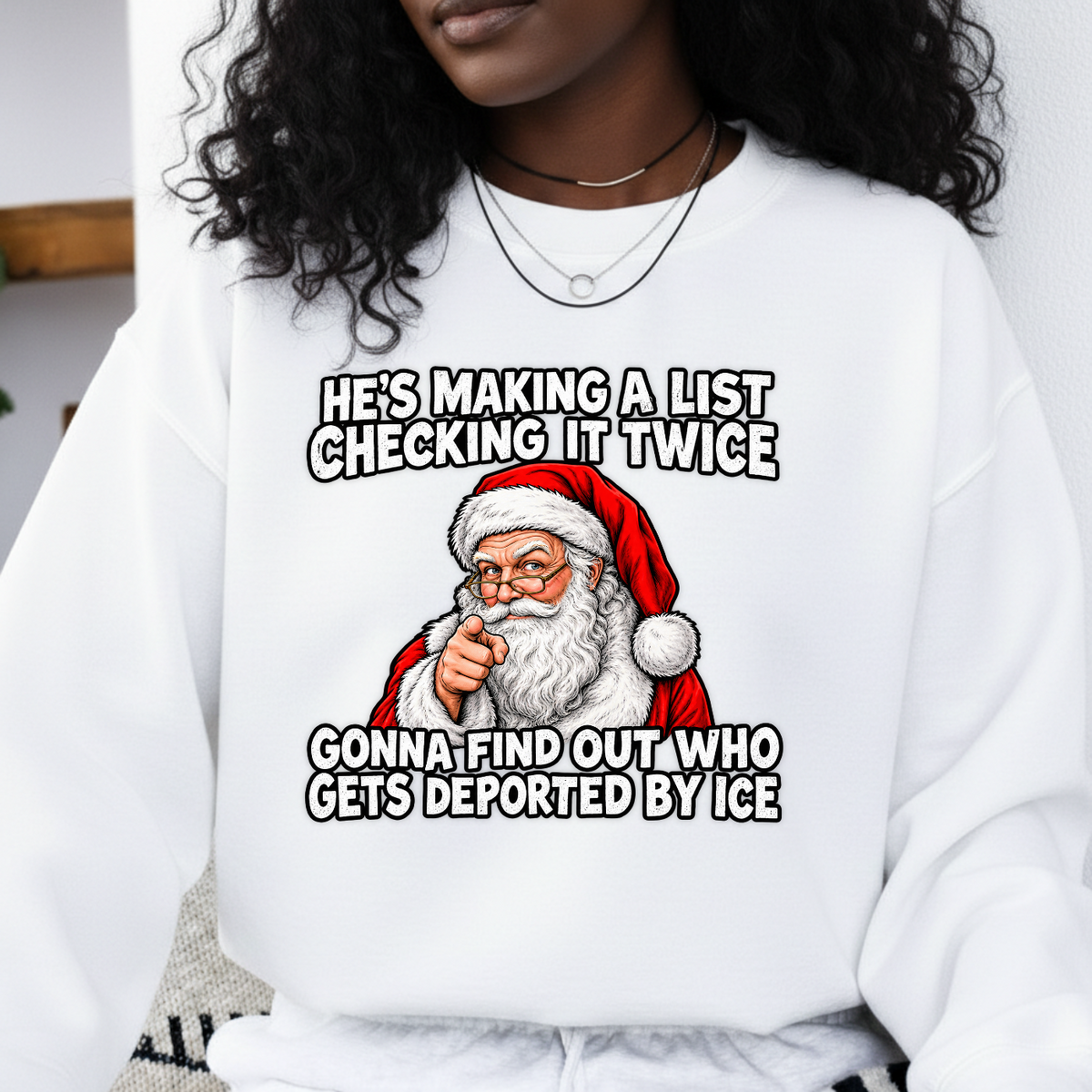 He's Making A List Checking It Twice DEPORTED Pointing Santa PNG SVG