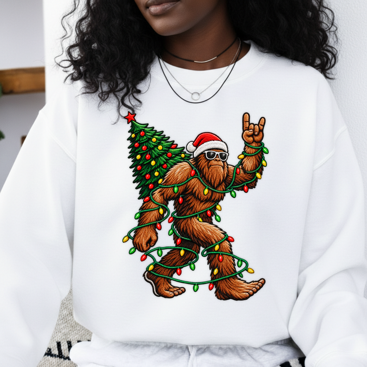 Bigfoot Santa Rock On Christmas PNG SVG, Sasquatch Holiday Tree Graphic