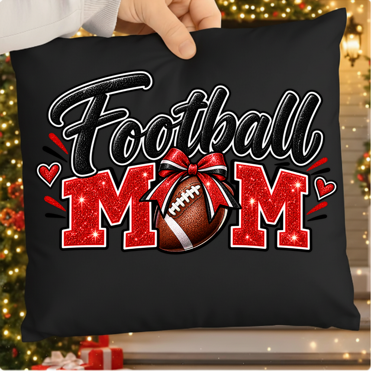 Football Mom Red Glitter Game Day PNG SVG, Bow Football Graphic