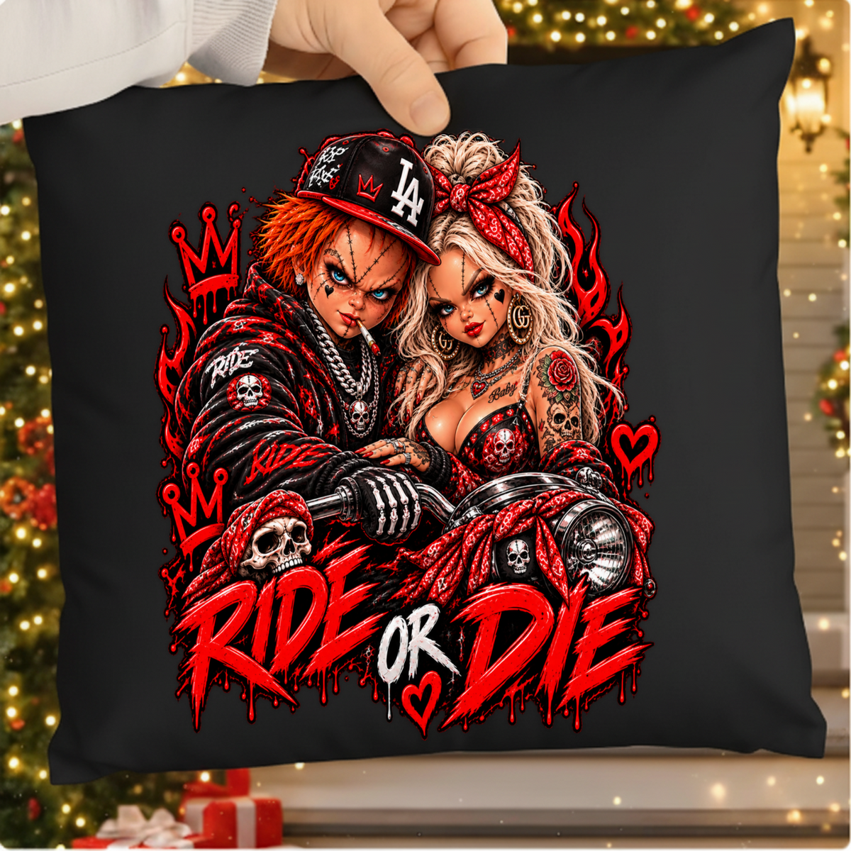Ride Or Die Chucky and Tiffany Biker Halloween PNG SVG, Urban Horror Graphic
