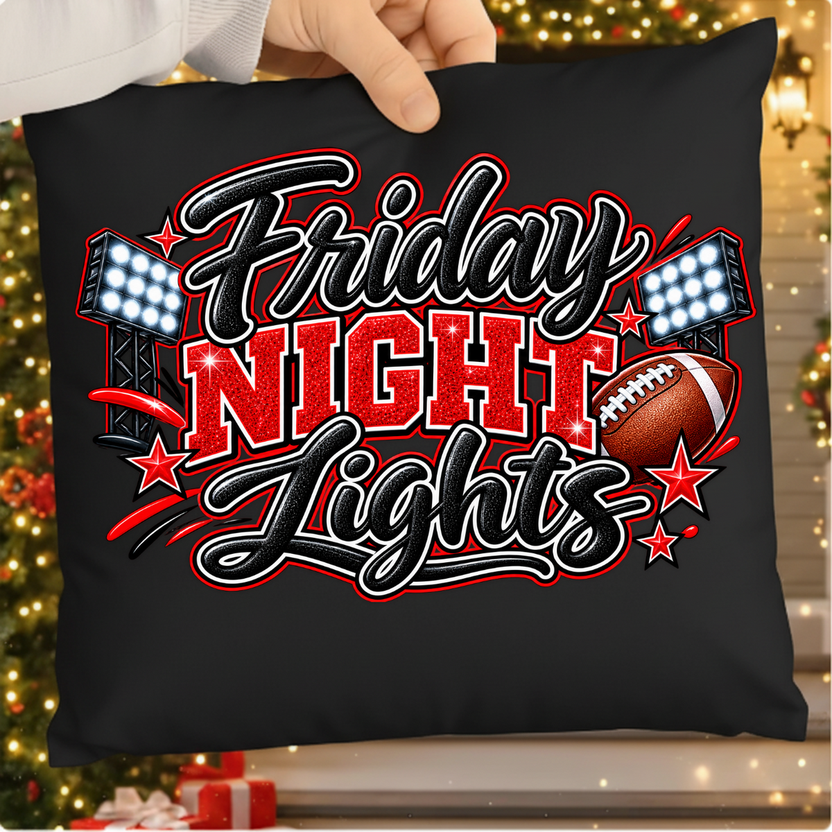 Friday Night Lights Red Glitter Game Day PNG SVG, Football Graphic