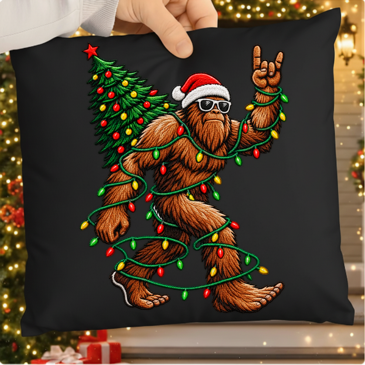 Bigfoot Santa Rock On Christmas PNG SVG, Sasquatch Holiday Tree Graphic