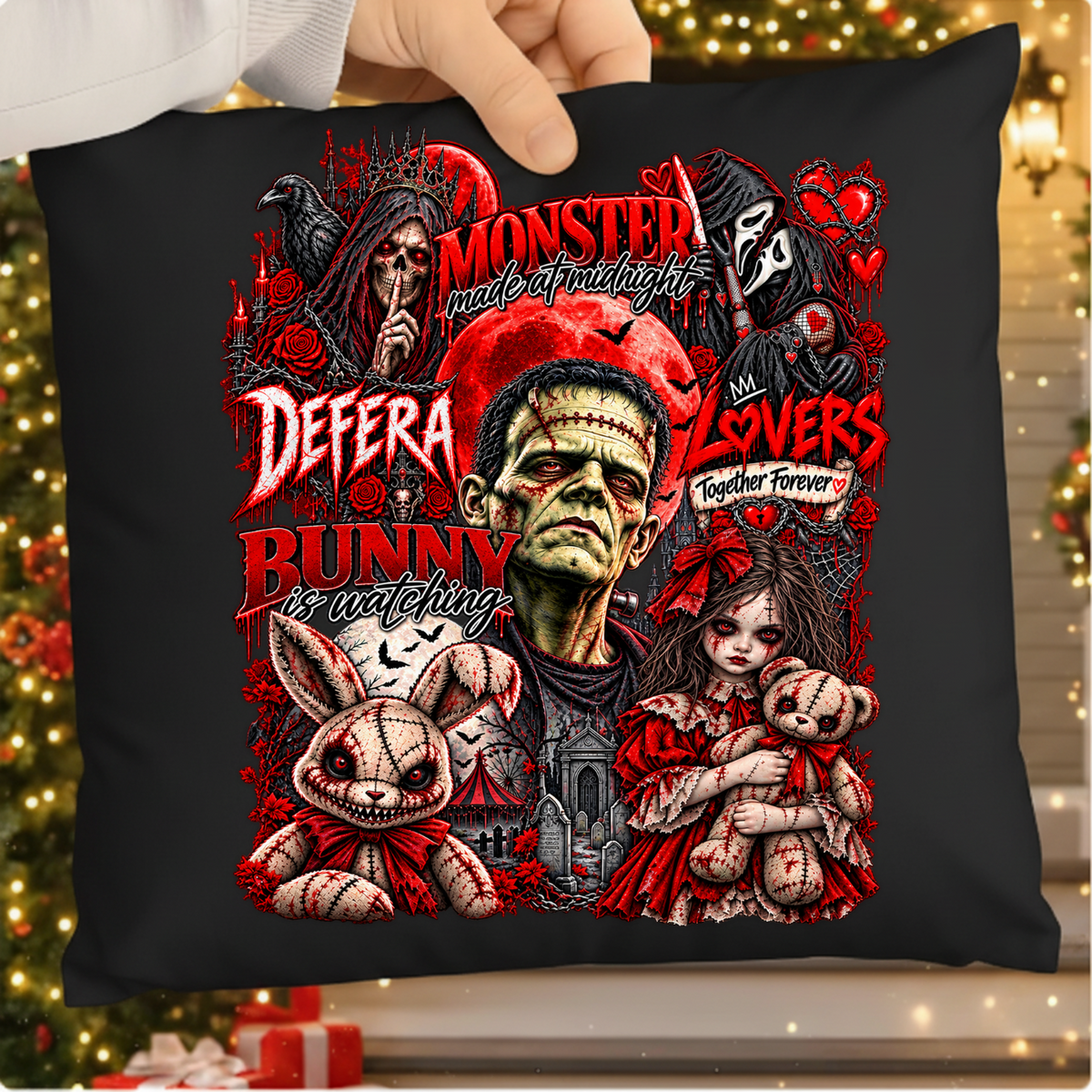 Monster Made At Midnight Dark Horror Collage PNG SVG, Creepy Bunny Graphic