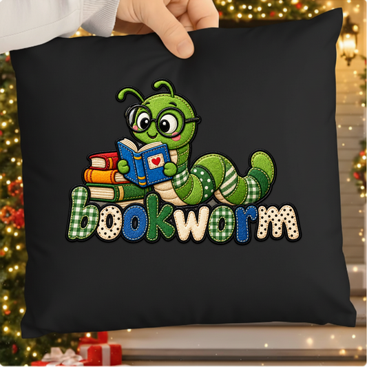 Bookworm PNG SVG, Cute Reading Worm Patchwork Embroidery Design