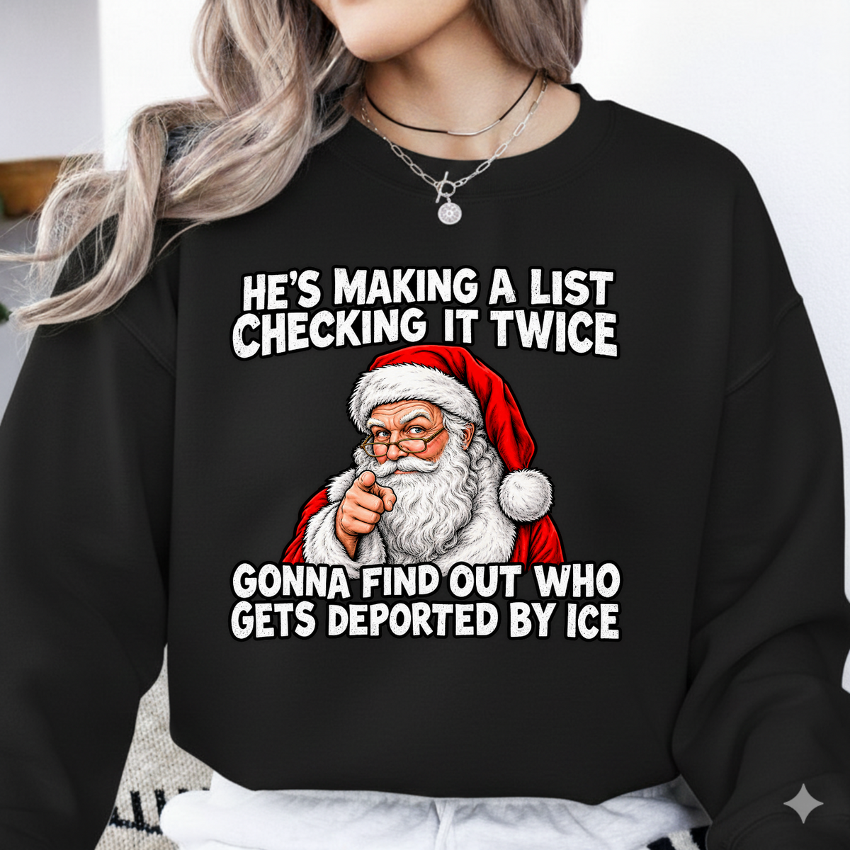 He's Making A List Checking It Twice DEPORTED Pointing Santa PNG SVG