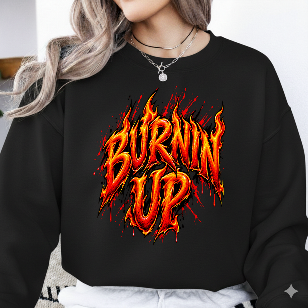 Burnin Up Fiery Flame Typography PNG SVG, Retro Hot Rod Graphic