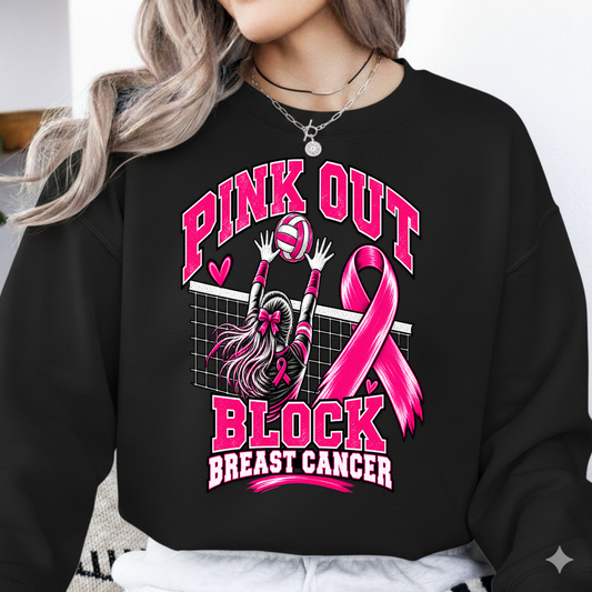 Pink Out Block Breast Cancer Volleyball Player PNG SVG, Sports Graphic