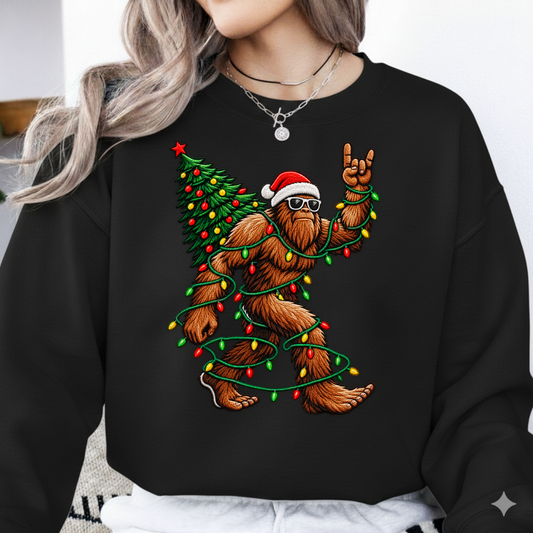 Bigfoot Santa Rock On Christmas PNG SVG, Sasquatch Holiday Tree Graphic