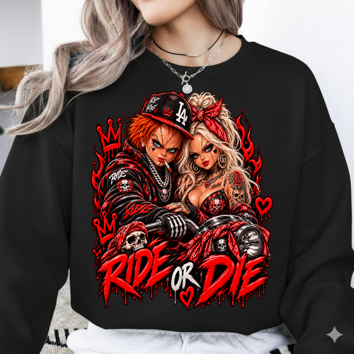 Ride Or Die Chucky and Tiffany Biker Halloween PNG SVG, Urban Horror Graphic