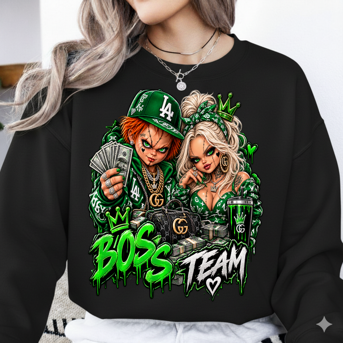 Boss Team Chucky and Tiffany Luxury Streetwear PNG SVG, Urban Horror Graphic