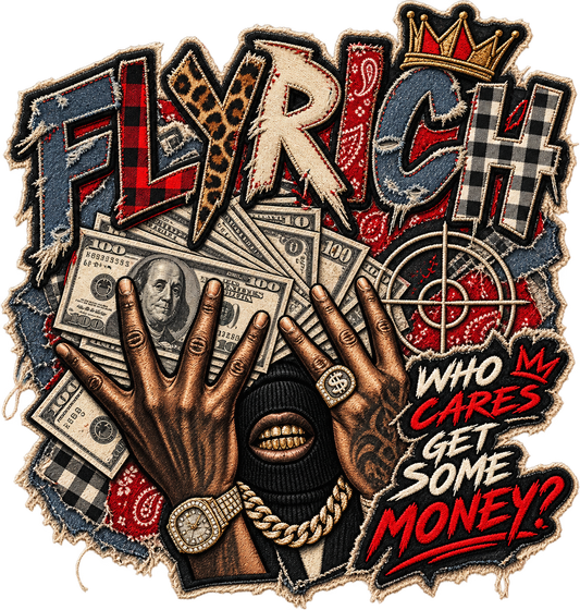 Fly Rich Get Money PNG SVG, Urban Streetwear Patchwork Denim Graphic