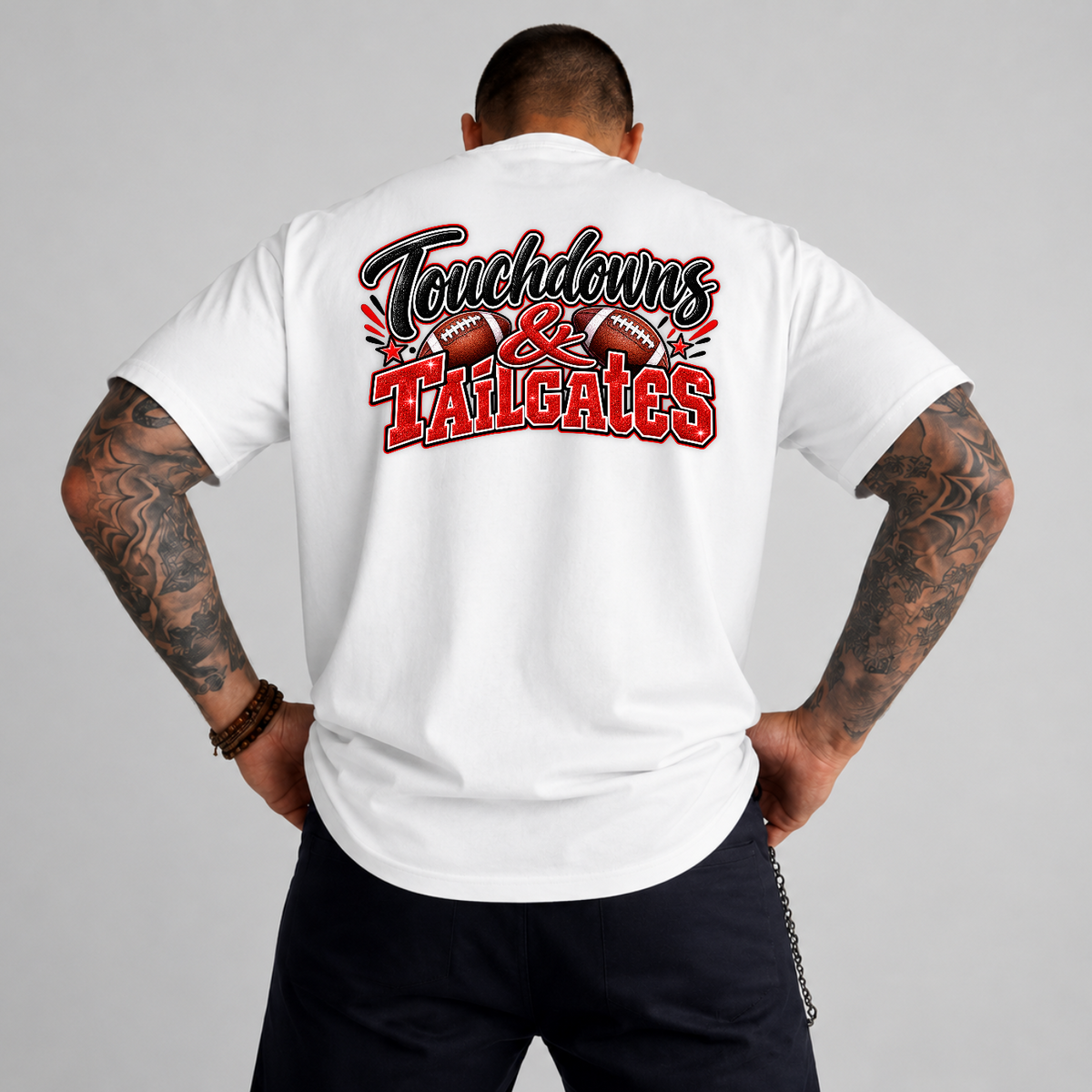 Touchdowns And Tailgates Red Glitter Football PNG SVG, Game Day Graphic