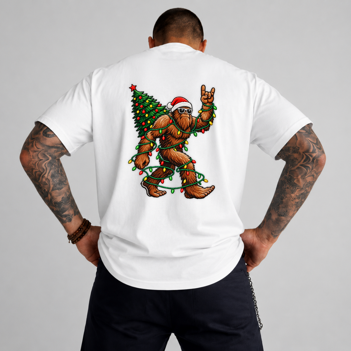 Bigfoot Santa Rock On Christmas PNG SVG, Sasquatch Holiday Tree Graphic