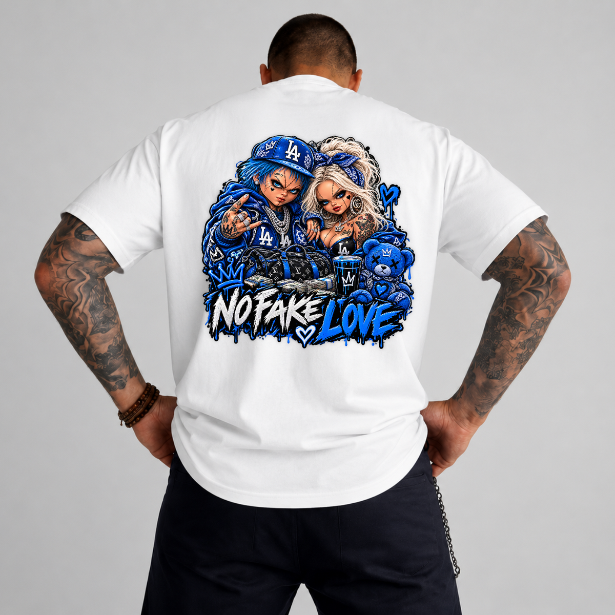 No Fake Love Royal Blue Chucky and Tiffany Halloween PNG SVG, Urban Graphic