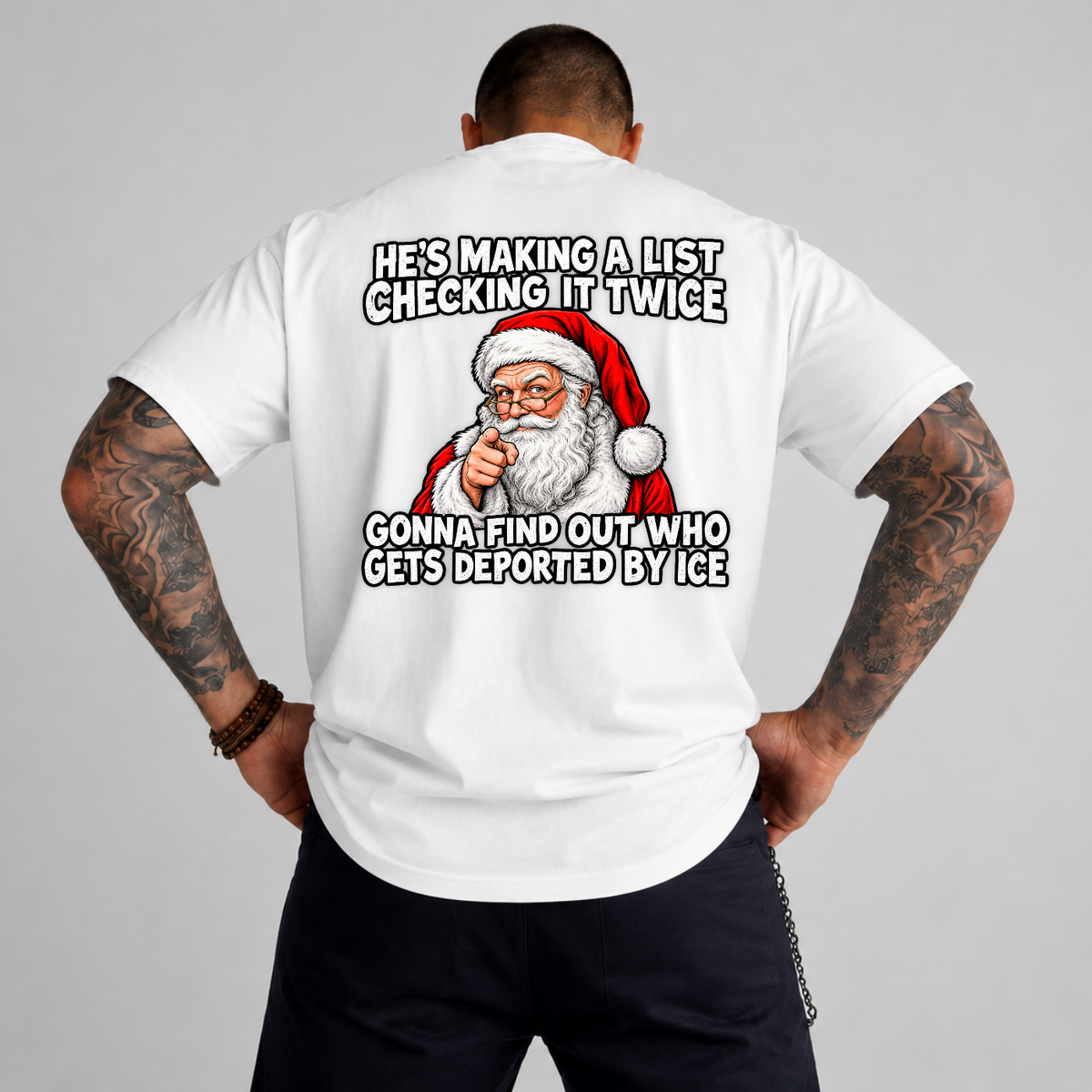 He's Making A List Checking It Twice DEPORTED Pointing Santa PNG SVG