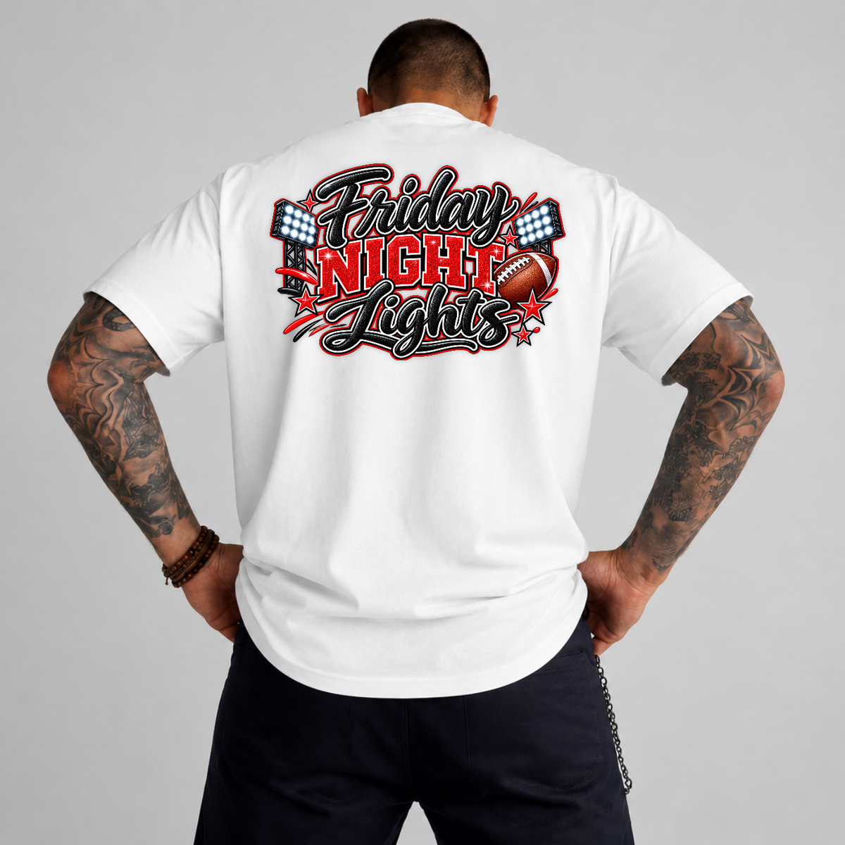 Friday Night Lights Red Glitter Game Day PNG SVG, Football Graphic